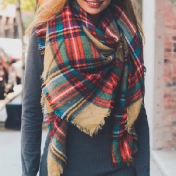 Accessories - Classic Beige Plaid Blanket Scarf